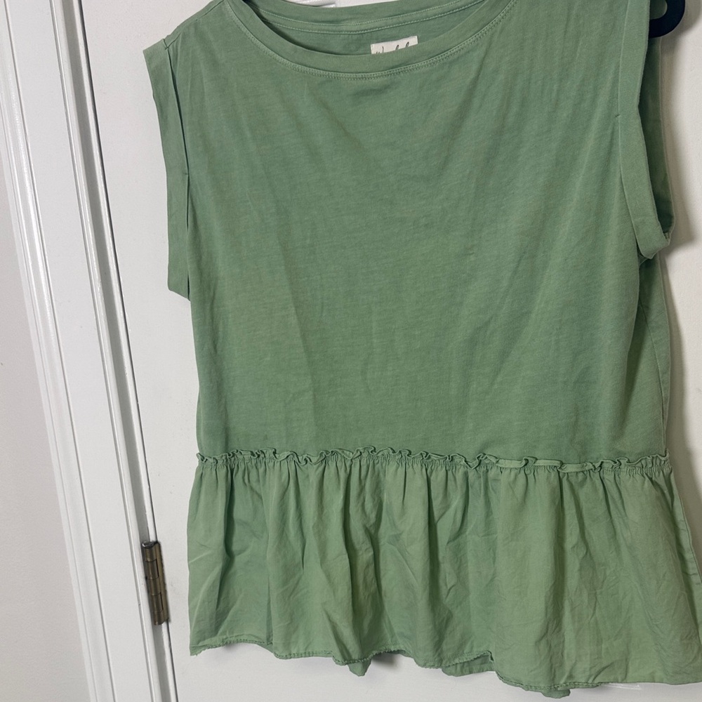 Wonderly Sage Green Cotton Peplum Tank Top Sleeveless Flowy Casual Soft Size S/M - Picture 3 of 5
